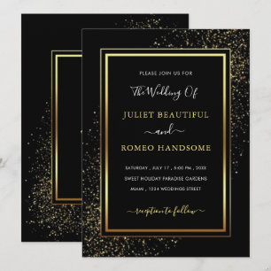 Schwarze und goldene glitzernde Hochzeitseinladung