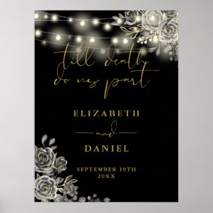 Schwarze und goldene gotische Rosen-Lichter Hochze Poster