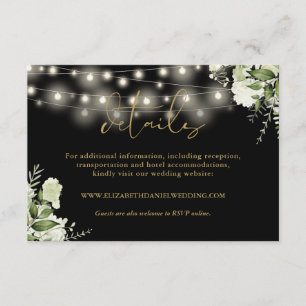 Schwarze und goldene Grünpflanzen-Lichter Hochzeit Begleitkarte