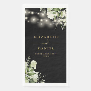 Schwarze und goldene Grünpflanzen-Lichter Hochzeit Serviette