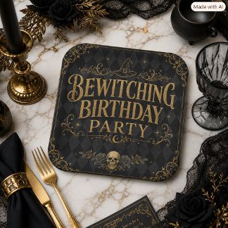 Schwarze und goldene Halloween-Gotik-Party Pappteller
