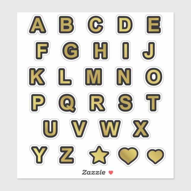 Schwarze und goldene Hauptstadt Textbriefe Alphabe Aufkleber (Blatt)