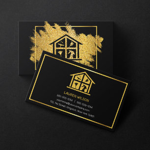 Schwarze und goldene Hausreinigung Glitter Funkeln Visitenkarte