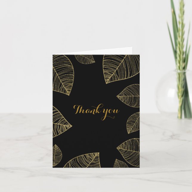 Schwarze und goldene Herbstfieber Blätter Elegant Dankeskarte (Vorderseite)