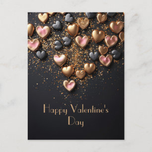 Schwarze und goldene Herzen im dunkelgelben Valent Postkarte