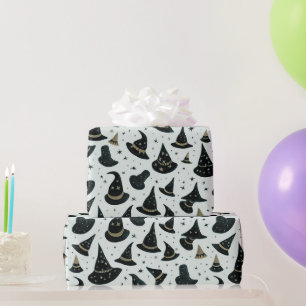 Schwarze und goldene Hexenhüte Sterne Grüne Hallow Geschenkpapier
