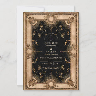 Schwarze und goldene himmlische barocke Hochzeit Einladung