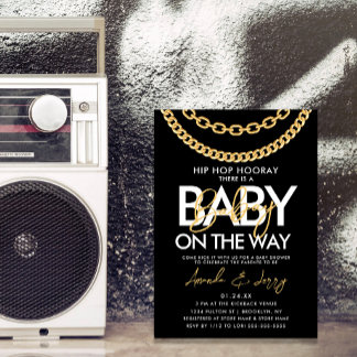 Schwarze und goldene Hip-Hop-Baby-Party Einladung