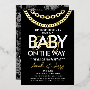 Schwarze und goldene Hip-Hop-Baby-Party Folieneinladung