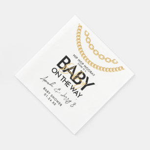 Schwarze und goldene Hip-Hop-Baby-Party Serviette