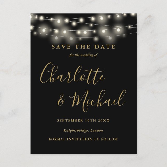 Schwarze und goldene Hochzeiten speichern das Datu Postkarte (Vorderseite)