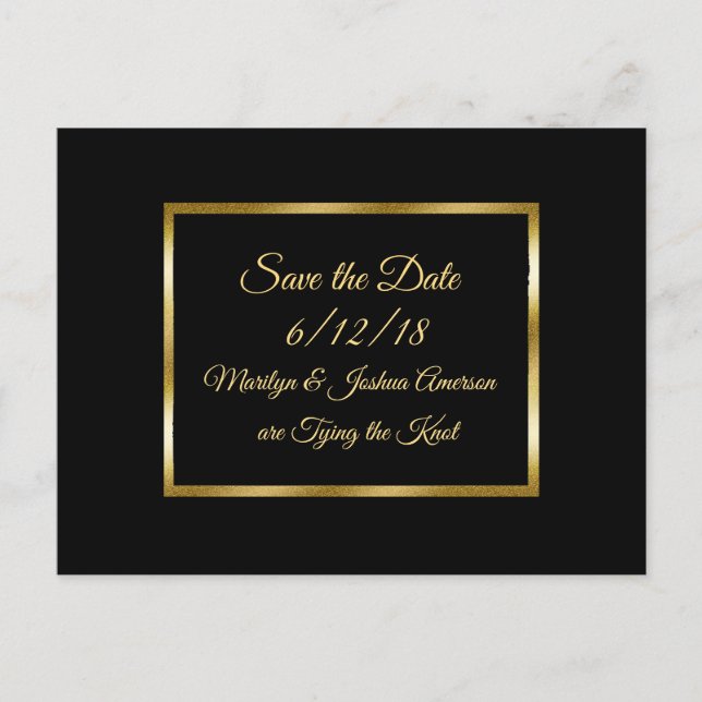 Schwarze und goldene Hochzeiten speichern das Datu Postkarte (Vorderseite)