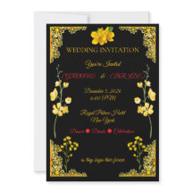Schwarze und goldene Hochzeitseinladung