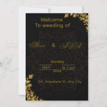 Schwarze und goldene Hochzeitseinladung | Elegante