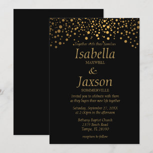 Schwarze und goldene Imitate Foil Confetti Dots Einladung