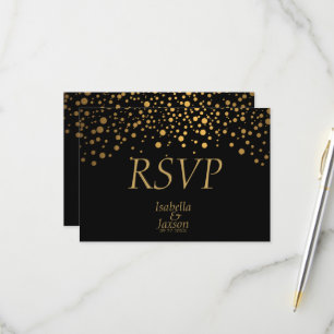 Schwarze und goldene Imitate Foil Confetti Dots RSVP Karte