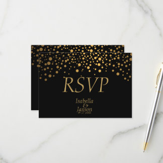 Schwarze und goldene Imitate Foil Confetti Dots RSVP Karte