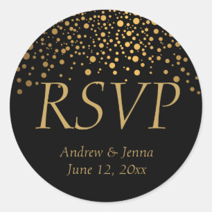 Schwarze und goldene Imitate Foil Confetti Dots Runder Aufkleber