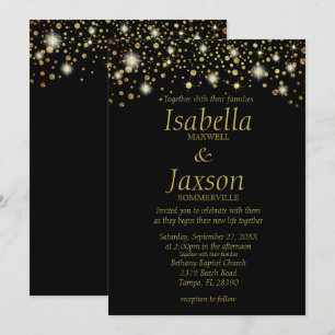 Schwarze und goldene Imitate Foil Sparkle Dots Einladung