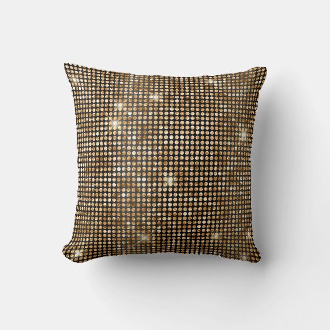 Schwarze und goldene Imitate Glitzer Glam Dots Kissen (Vorderseite)