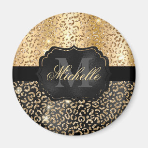 Schwarze und goldene Imitate Glitzer Glam Leopard Magnet