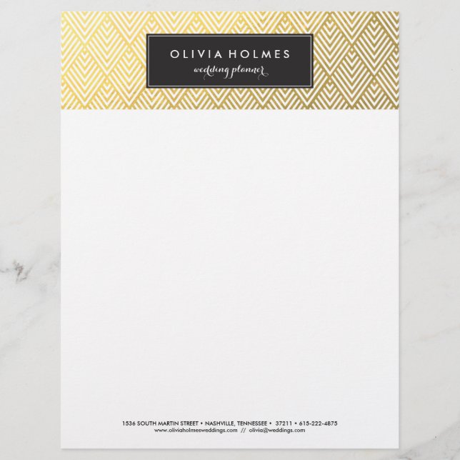 Schwarze und goldene Imitate Zickzack Letterhead Briefkopf (Vorderseite)