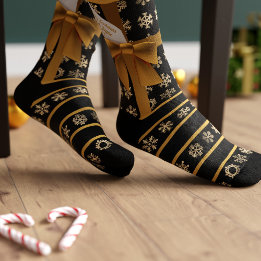 Schwarze und goldene Koketten-Schleifen-Schneefloc Socken