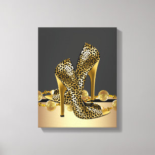 Schwarze und goldene Leoparden-Hochhackerschuhe Bo Leinwanddruck