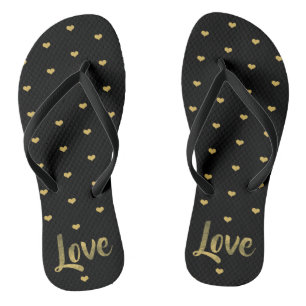 Schwarze und goldene Lieben Flip Flops