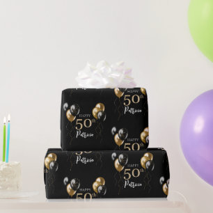 Schwarze und goldene Luftballons Alles Gute zum 50 Geschenkpapier