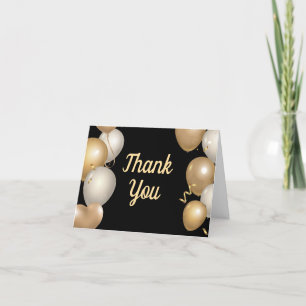 Schwarze und goldene Luftballons Konfetti Danksagu Dankeskarte