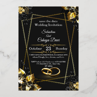 Schwarze und goldene luxuriöse Hochzeitseinladung Folieneinladung