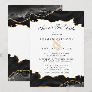 Schwarze und goldene Marmor-Achat-Moderne-Hochzeit Save The Date