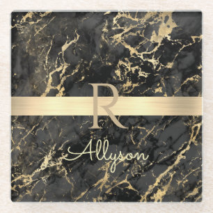 Schwarze und goldene Marmor, Goldbarren, DIY-Name Glasuntersetzer