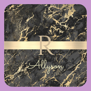 Schwarze und goldene Marmor, Goldbarren, DIY-Name Rechteckiger Pappuntersetzer