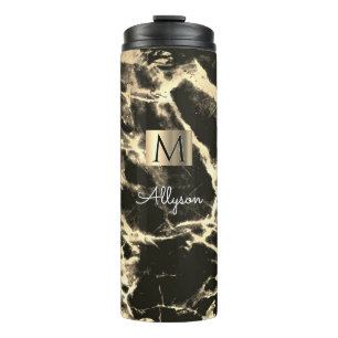 Schwarze und goldene Marmor-Optik, goldene Schacht Thermosbecher