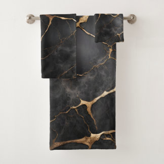 Schwarze und goldene Marmorsteinstruktur Badhandtuch Set