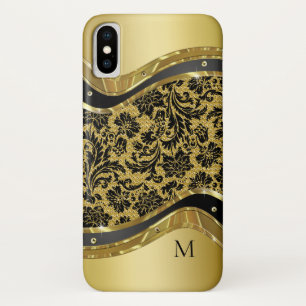 Schwarze und goldene Metallic-Look BlumenDamaskus Case-Mate iPhone Hülle