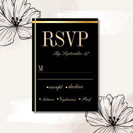 Schwarze und goldene metallische Minimalantwort RSVP Karte