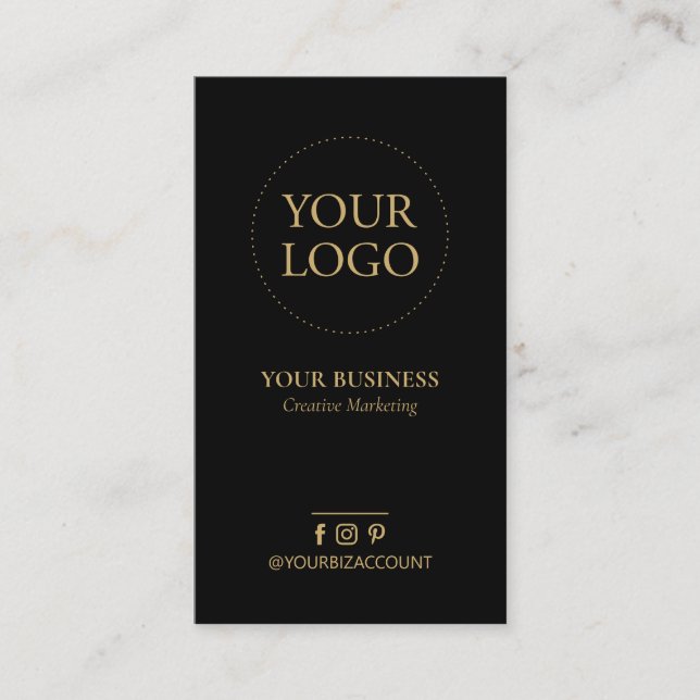 Schwarze und goldene Minimal-Logos Business Social Visitenkarte (Vorderseite)