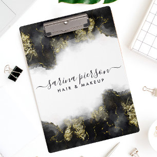 Schwarze und goldene moderne Kunst Flüssig-Aquarel Klemmbrett