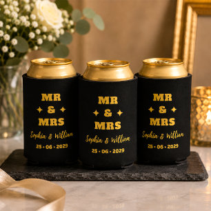 Schwarze und goldene Mr & Mrs Hochzeit Dosenkühler