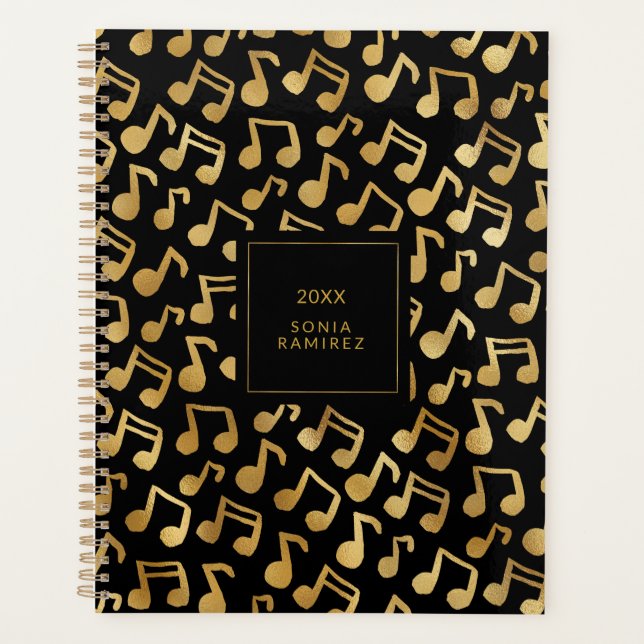 Schwarze und goldene Musiknoten Planer (Vorderseite)