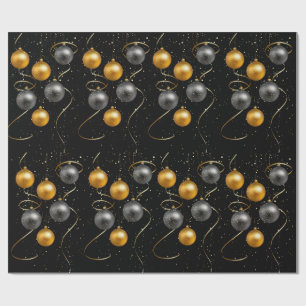 Schwarze und goldene Ornamente Frohe Weihnachtsfei Geschenkpapier