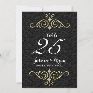 Schwarze und goldene Ornamente Hochzeitstisch Numm Einladung