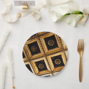 Schwarze und goldene Papierplatte Pappteller