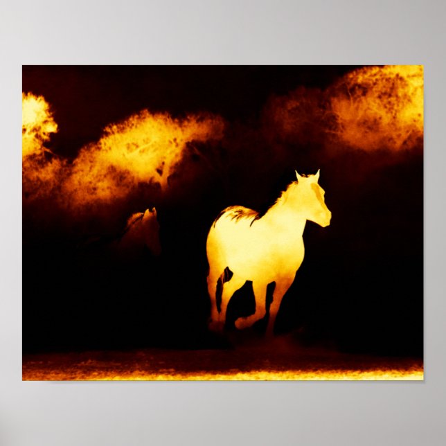 Schwarze und goldene Pferde laufen Poster (Vorne)