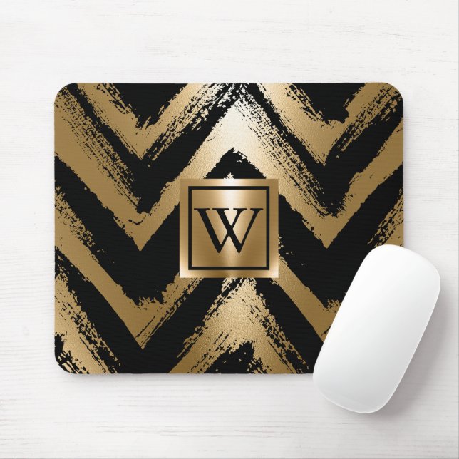 Schwarze und goldene Pinselstriche Mousepad (Mit Mouse)