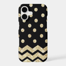Schwarze und goldene Punkte und Chevron iPhone 7 H