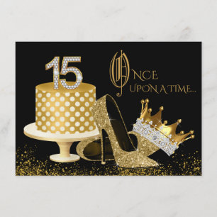 Schwarze und goldene Quinceanera-Einladungen Einladung